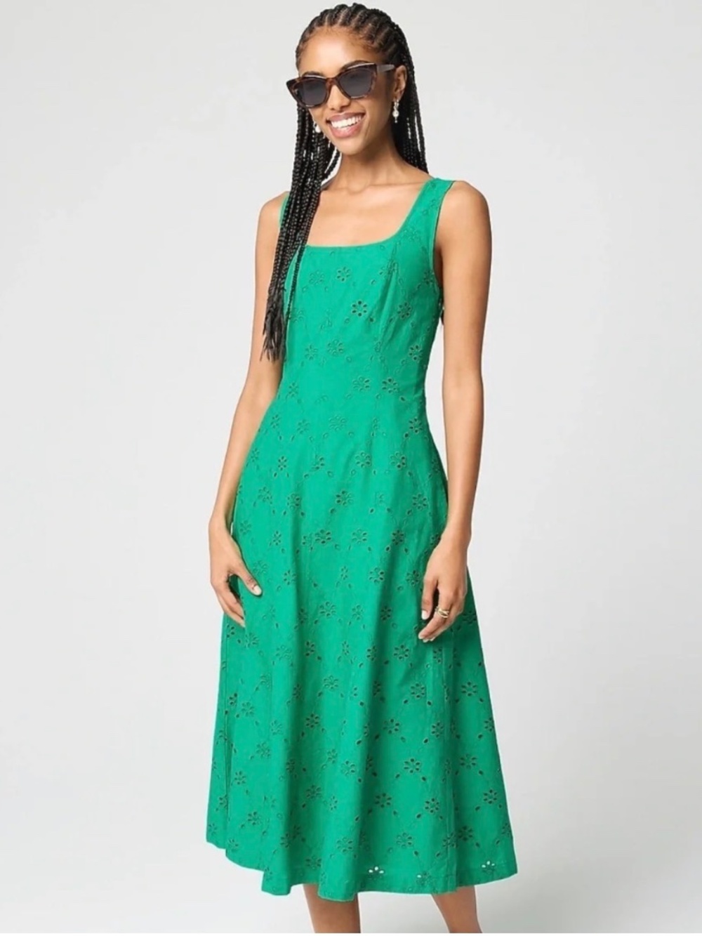 J. Crew Green Eyelet Embroidered Midi Dress
